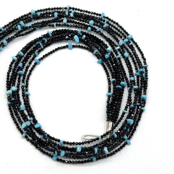 Jay King Necklace Black Spinel Turquoise & 7 Strand Layered Sterling Silver 18" - Picture 3 of 11